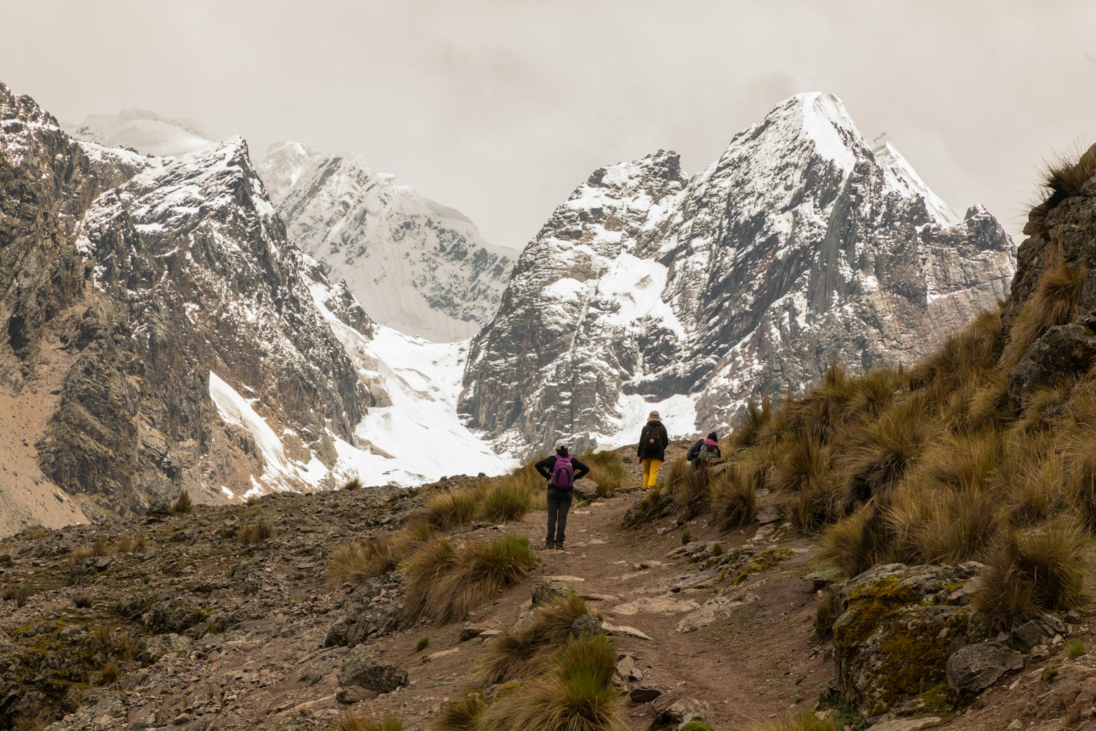 a group of people hiking up a mountain trail